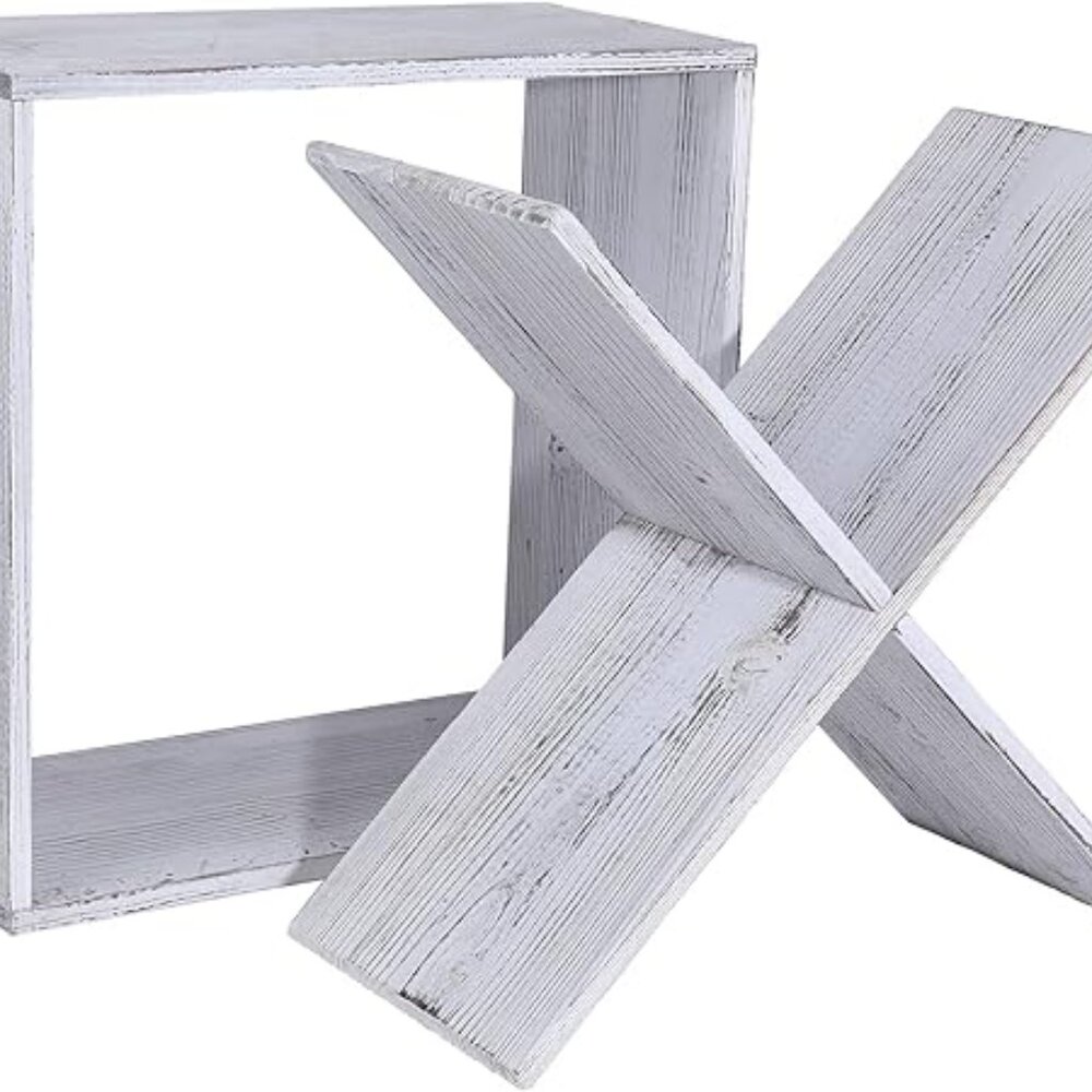 24-Bottle Wine Rack, Rustic Wooden Storage Cube, Weathered White - Picture 6 of 7